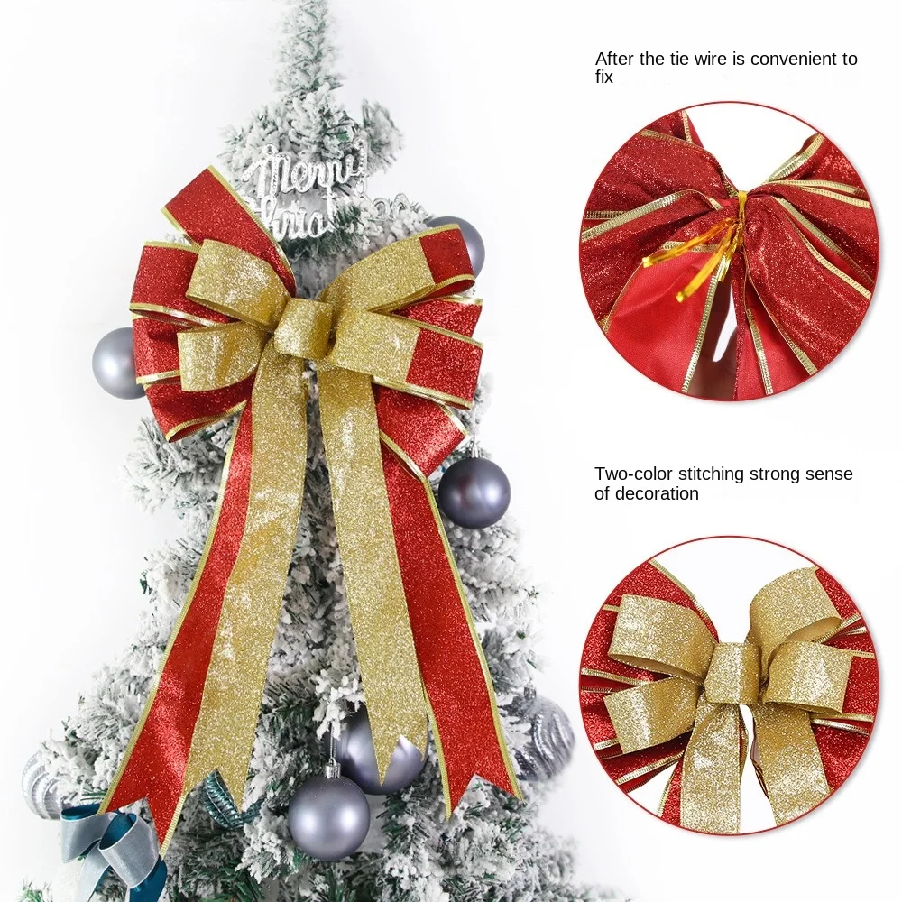 Large Size Bowknot Christmas Tree Decoration Double Layered New Year Bow Hanging Christmas Pendant Reuasble Hanging Ornament