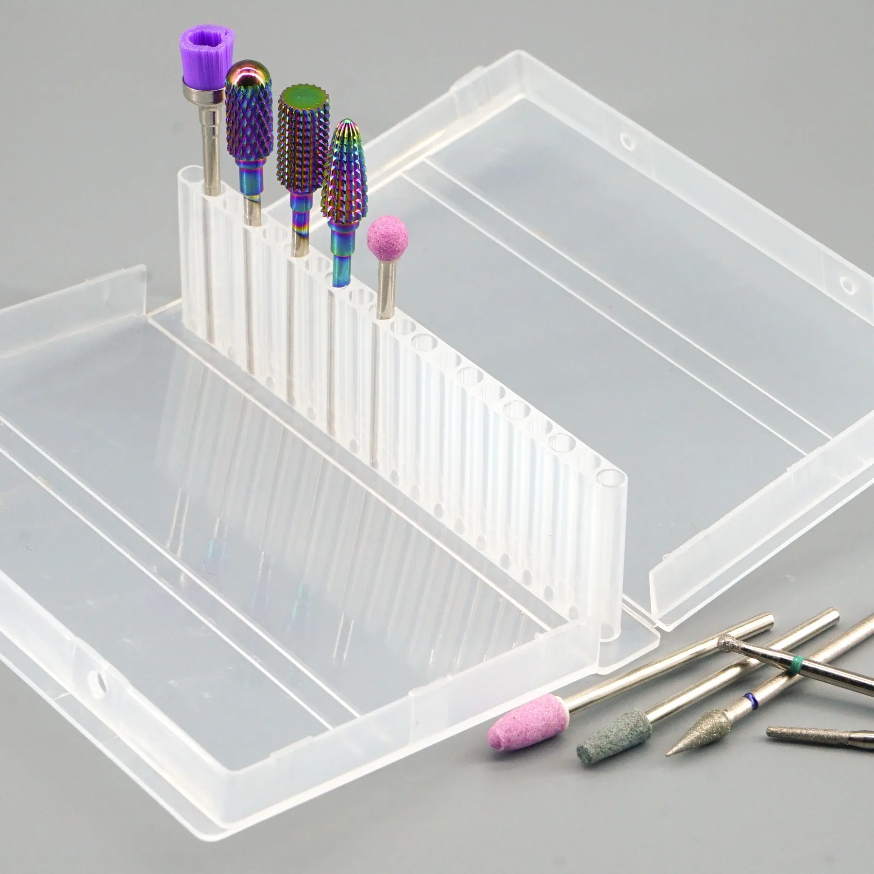 กล่องเก็บเครื่องมือพลาสติกขนาดเล็ก 20 ช่อง กล่องใส่ชิ้นส่วนพลาสติกแบบหมุนได้ สำหรับเก็บดอกสว่าน ดอกกัด และอุปกรณ์ทำเล็บ