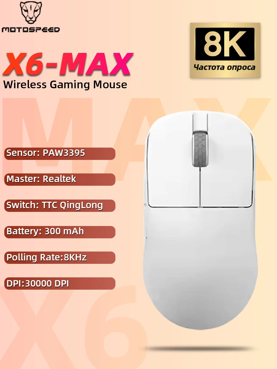 

Wireless Gaming Mouse Dual Mode 8K Polling Rate PAW3950 Lightweight Laptop Esports Gamer PC Gaming Mice Motospeed X6 MAX