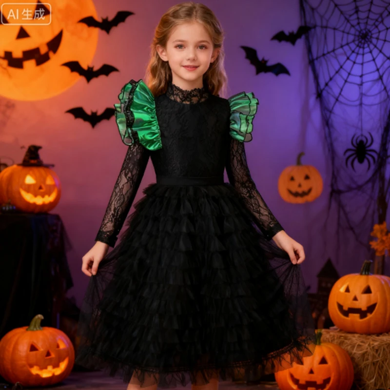 

Girl's Witch Costumes Movie Witch Role Play Tulle Princess Dress With Cloak Outfits Kids Disguise Carnival Cosplay Costumes