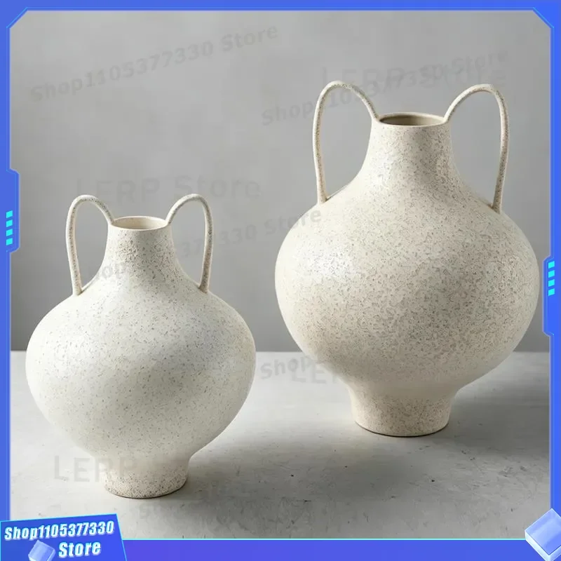Nordic Beige Matte Ceramic Vase Simple Wabi Sabi Style Home Decor Ornament Art Flower Arrangement Device Textured Surface