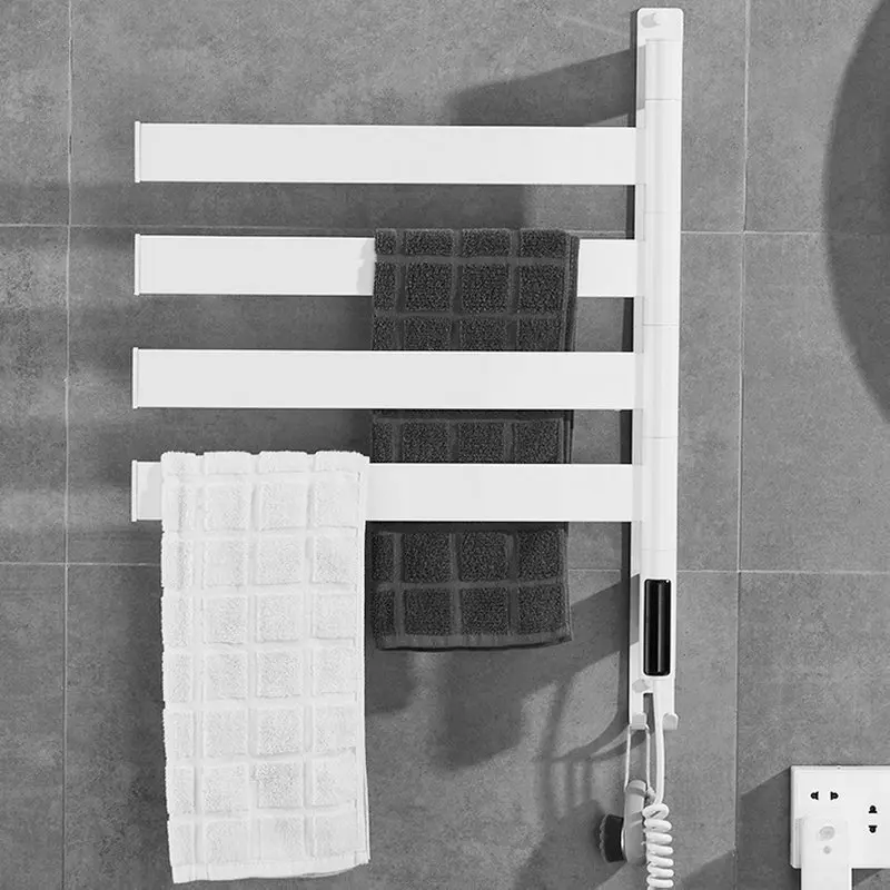 Square 4-rod rotating stainless steel electric towel rack, minimalist white intelligent temperature control towel rod GN850AM