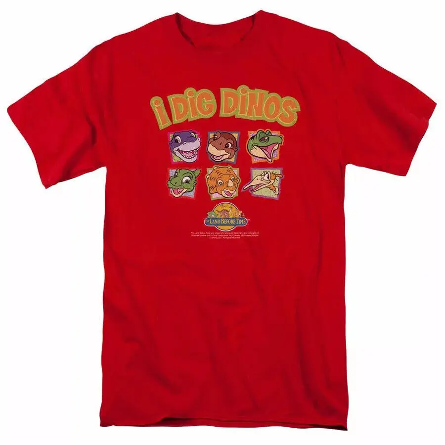 Land Before Time เสื้อยืดผู้ชายสีแดงลายไดโนเสาร์