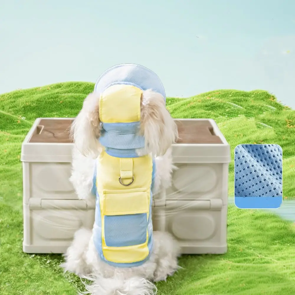 

Spring Summer Pet Sunscreen Vest Comfortable Breathable Puppy Mesh T-Shirt with Hat Ice Bag Sleeveless Pet Sun Wear Four Seasons