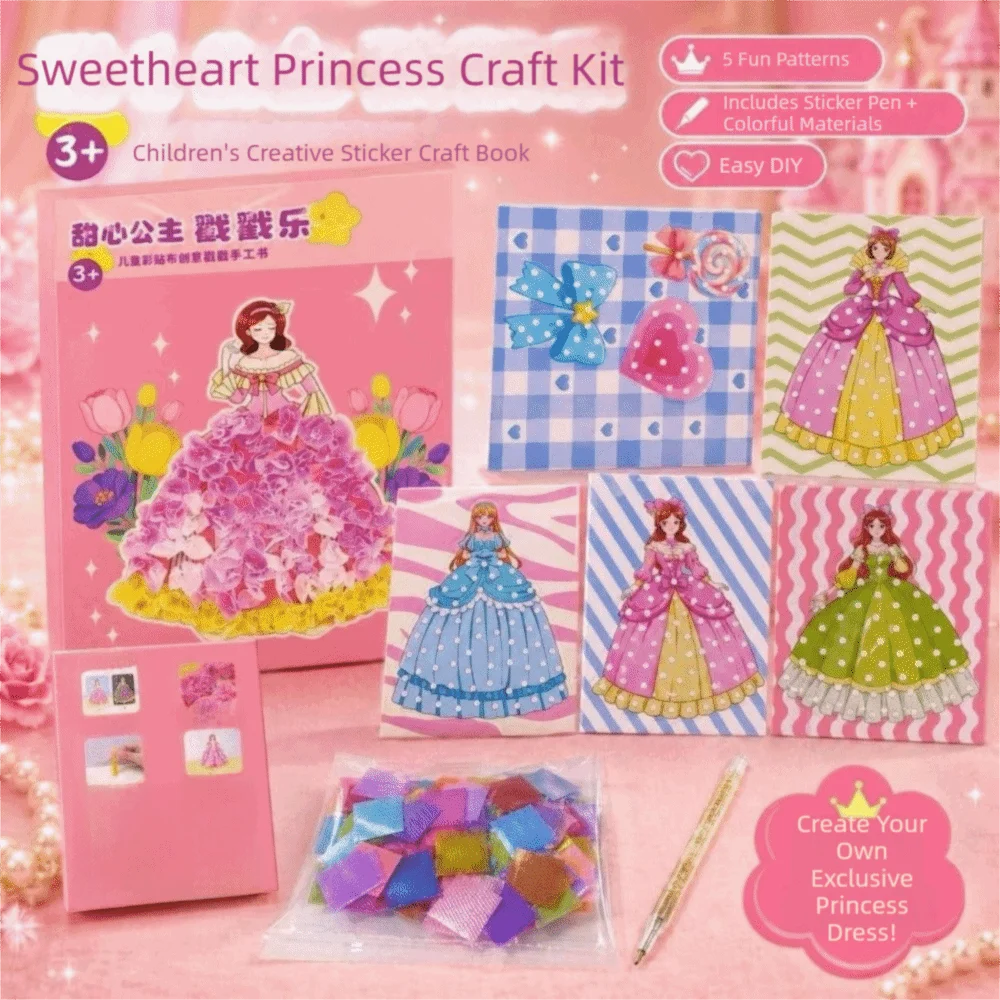 Creative Princess Theme Poke Art Puzzle Handmade Fairy Tale Hand Poke Painting Sticky DIY Dress Up Sticker Book For Girl