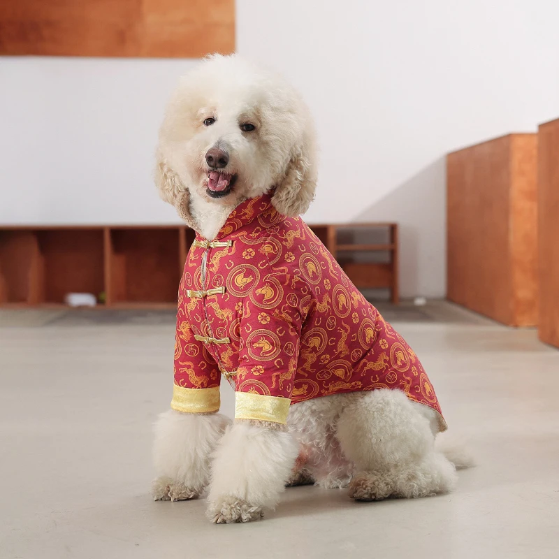 

New Year Big Dog Clothes Tang Suit Schnauzer Border Collie Samoyed Husky Labrador Golden Retriever Giant Poodle Clothing Coat