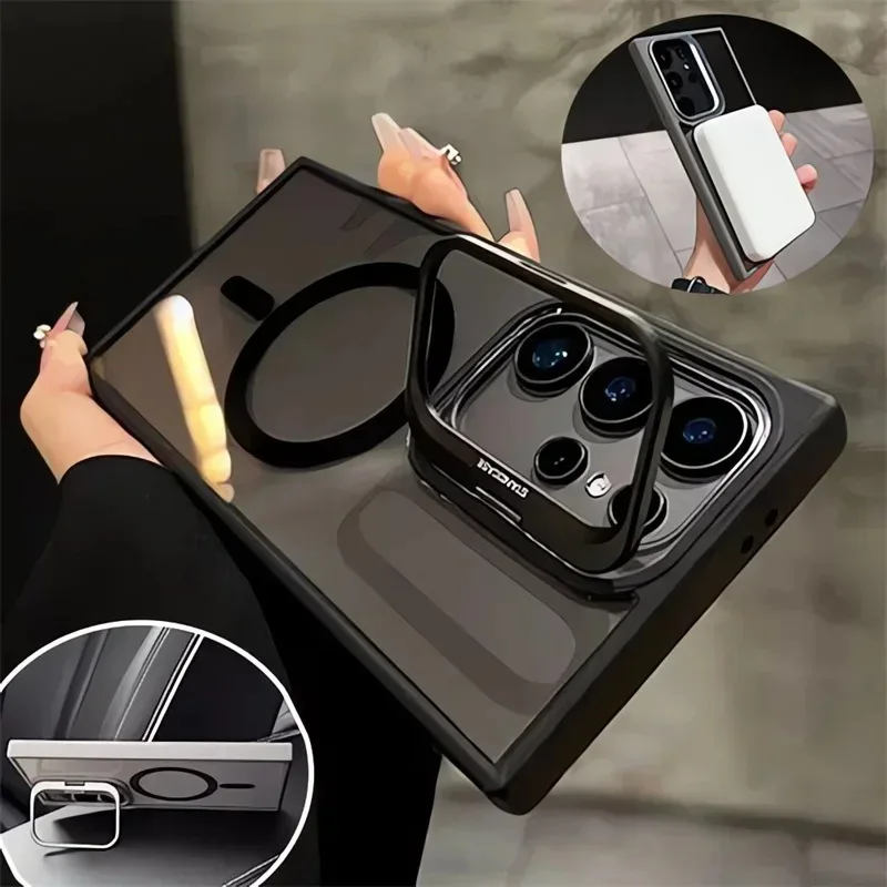 

For Magsafe Hidden Holder Clear Case For Samsung Galaxy S25 S24 Ultra S22 Plus S23 FE Shockproof Magnetic Wirelesss Charge Cover