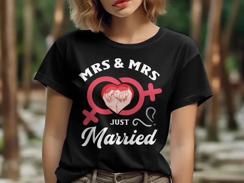 Mrs and Mrs Just Married T-Shirt Lesbian Wedding Shirt LGBT Pride  Lesbian Couple Shirt Just Married Shirt Wedding Gift