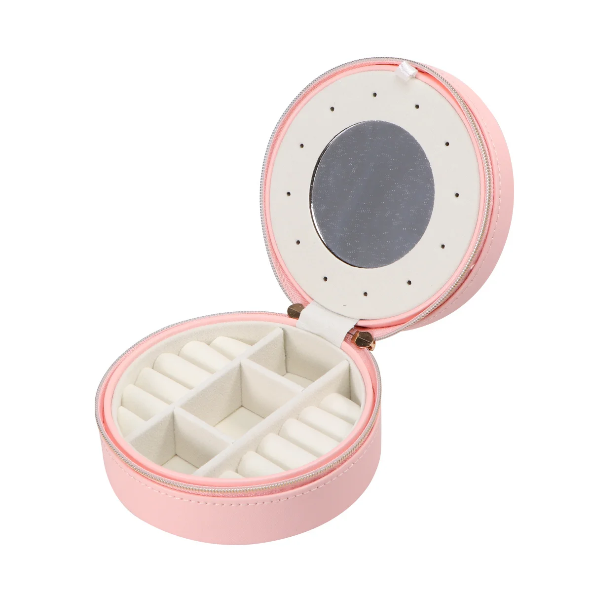 1Pcs Round Jewelry Organizer Box Portable PU Material Compact Space Saving Travel Jewelry Storage Earrings Rings Dark Blue