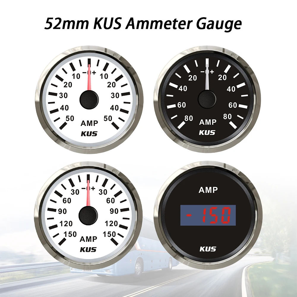 KUS 52mm Waterproof Ampere Gauge Ammeter AMP Meter 50A 80A 150A Digital with Current Sensor for SUV Car Truck Vessels Ships