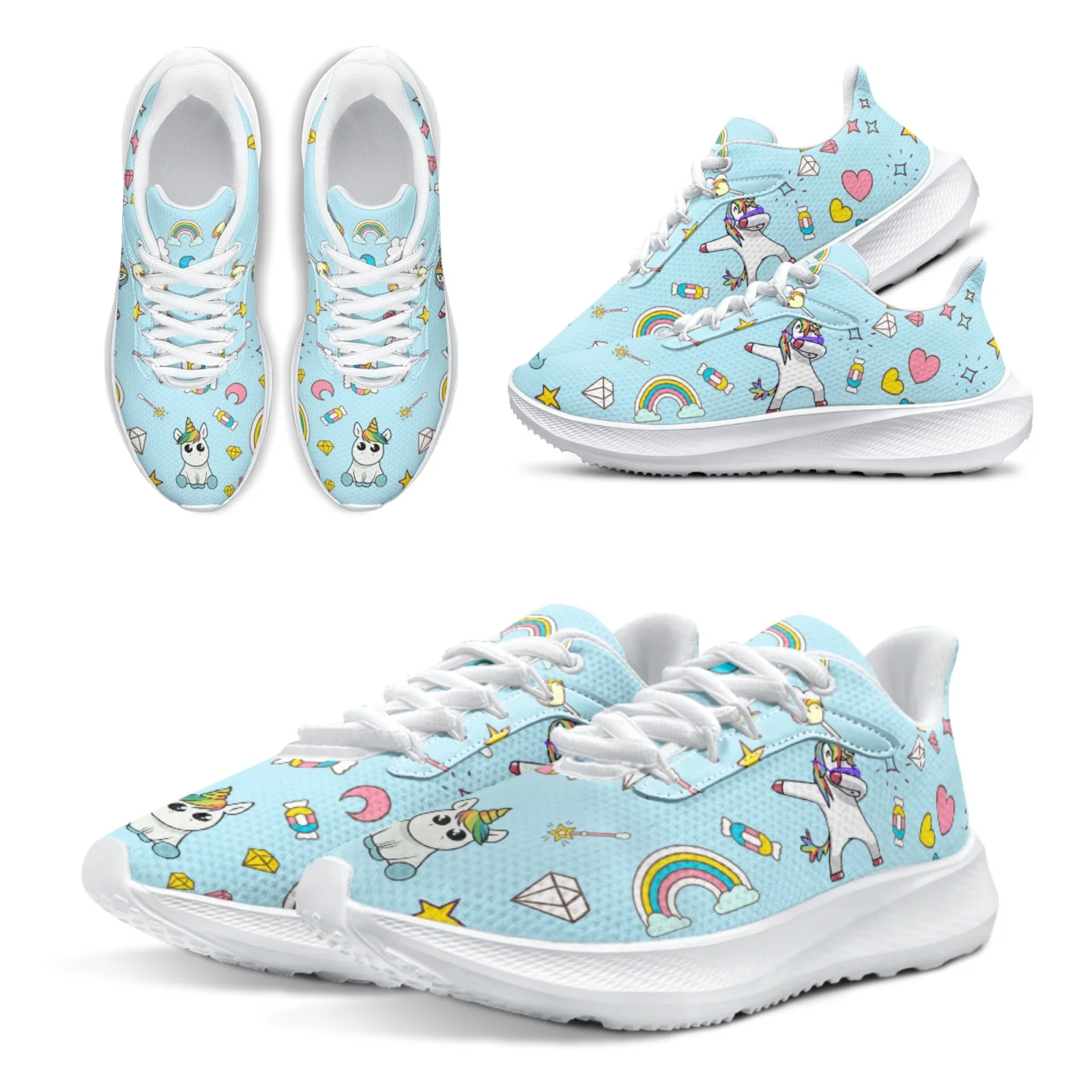 INSTANTARTS Cute Cartoon Unicorn Female Running Shoes Cartoon Unicorn Print Luxury Brand Girls Tennis Shoes Fitness Sneakers