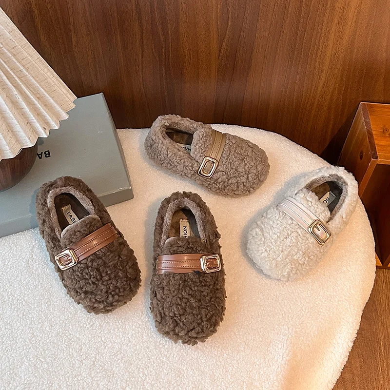 

Children Flats Thick Bottom Fur Autumn Winter Kids Shoes for Girl Outdoor Wear Anti-Slip Warm Boots Rubber Sole Girls Shoes