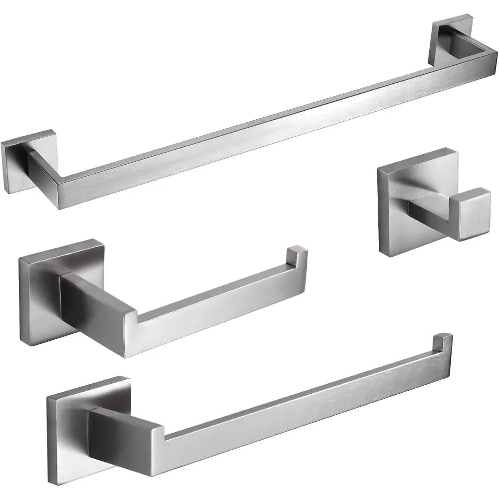 BAGNOLUX Brushed Nickel Bathroom Accessories Set, Stainless Steel 4-Piece Wall Mounted Bath Towel Bar Set Heavy Duty