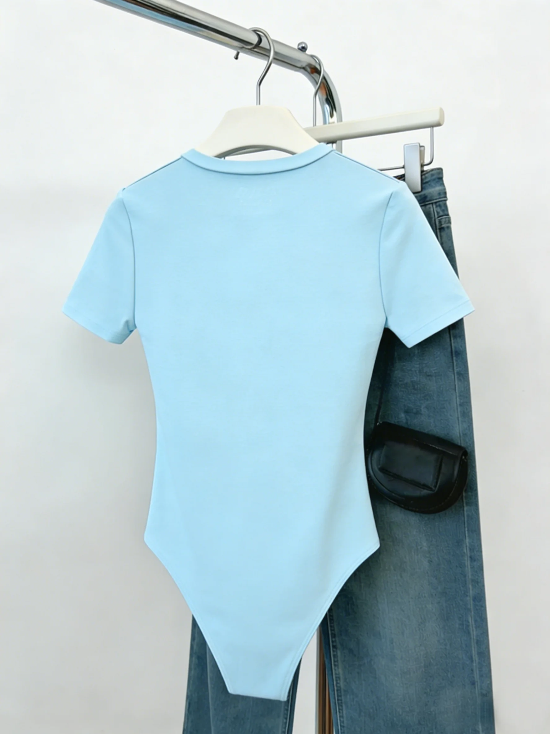 Women 4 Pack Solid Short Sleeve Bodysuit Set Casual Crew Neck Form Fitting One Piece Bodysuit Set