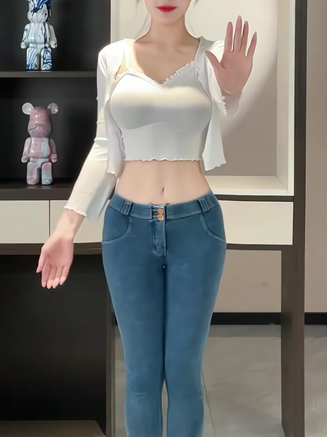 

Low Waist Fitness Sports Yoga Pants Women's Fashion Light Blue Peach Butt Tight Jeans Casual Washed Cotton Stretch Denim