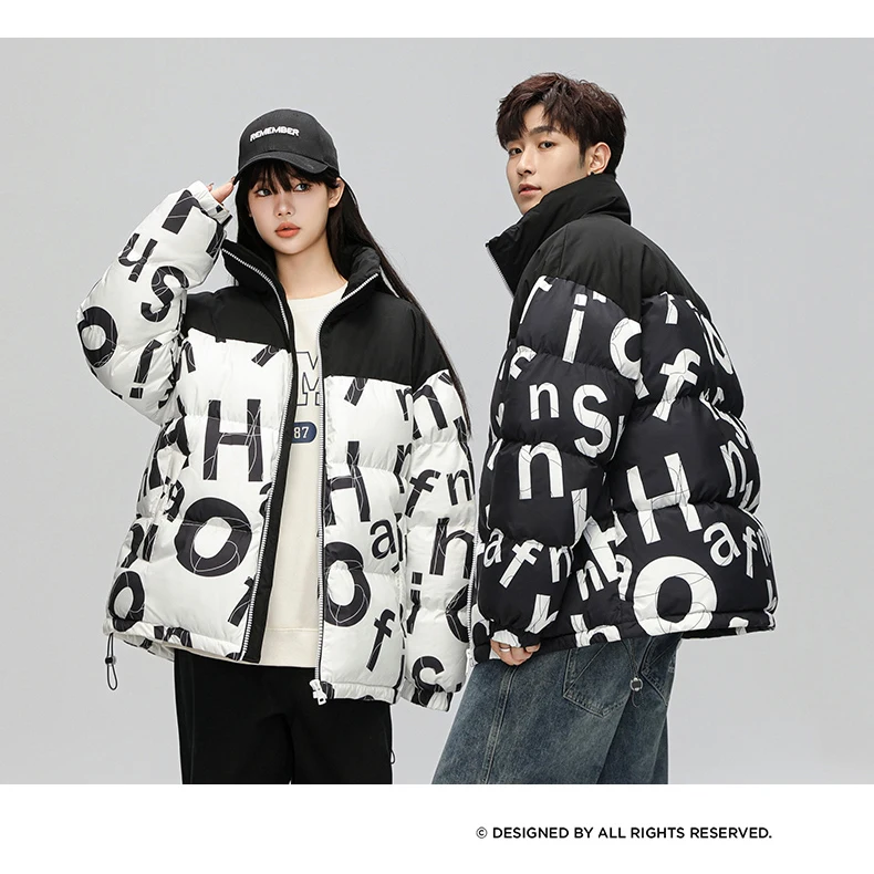 

Couple's Lightweight down Cotton Jaet Winter Trend Thi Warm Cotton Coat Letter Splicing Print Men's Cotton Clothing
