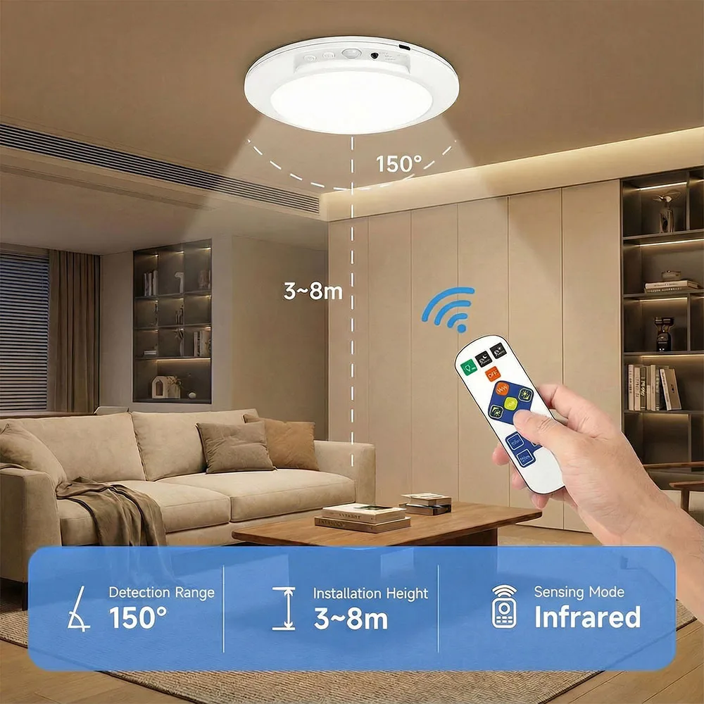 Wireless Wall Lamp Motion Sensor Ceiling Light USB Type-C Rechargeable Magnetic Lamp Remote LED Night Light For Kitchen Coatroom image 4