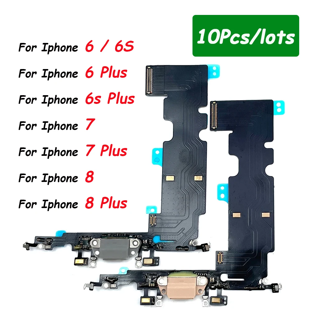 10Pcs，For Iphone 6 6S 7 8 Plus USB With Micro Charging Port Charger Dock Flex Cable With IC Microphone Board