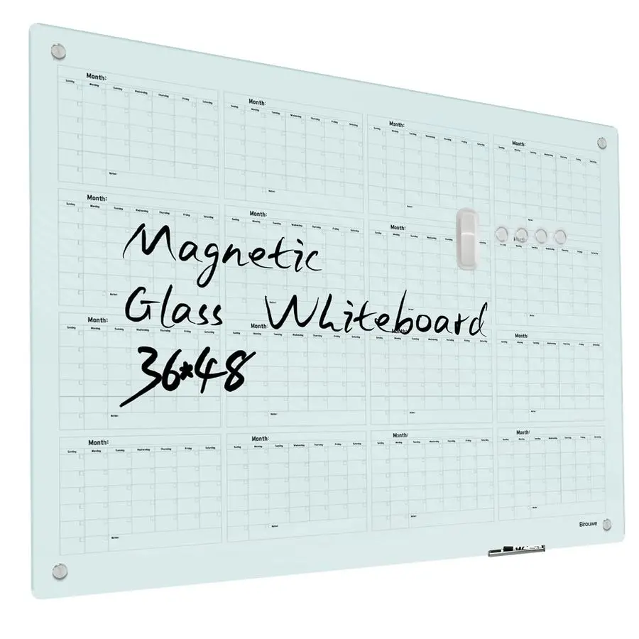 

Glass Yearly Calendar Whiteboard Glass Dry Erase Board 48x36 Large Frameless Glass Board for Walls Office School and Home