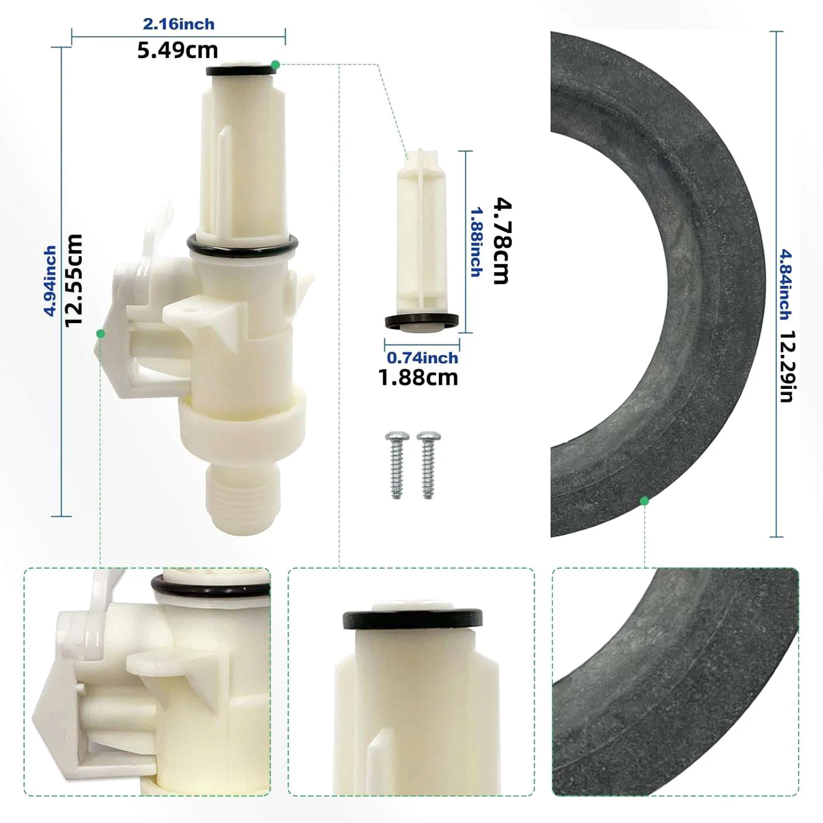 Kit Valvola Acqua ABS 13168 per WC Camper Thetford Aqua Magic IV - Ricambi per Modelli Alti e Bassi