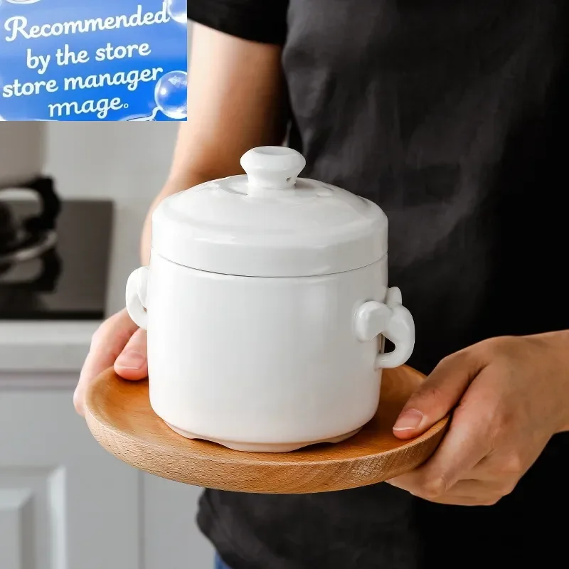 

Керамическая кастрюля для тушения с крышкой, двойная крышка, водонепроницаемая, для тушения, домашнее птичье гнездо, чашка для супа, миска для яиц на пару, вкладыш для супа, глиняная кастрюля для супа