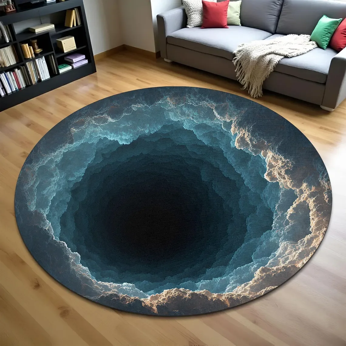 3D Ice Hole Illusion Rug, Ice Depth Optical Illusion Carpet, Ice Ring Depth Floor Mat, Winter Tunnel Rug, Winter Ice Vortex Rug