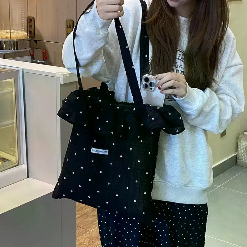 All Match Wave Point Chiffon Large Capacity Mesh Korean Style Women Commuting Shoulder Handbag