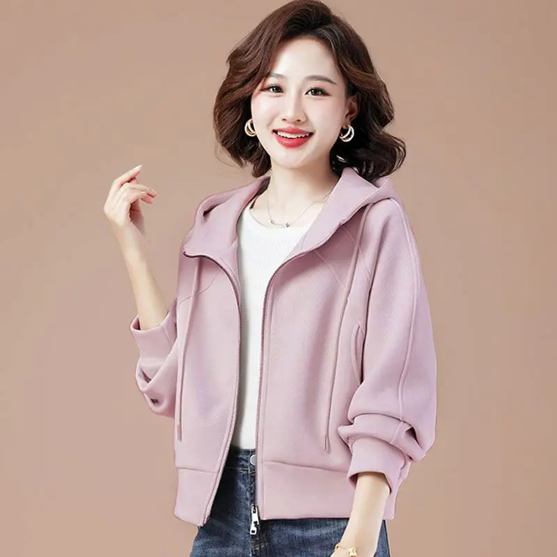 Spring and Autumn Hooded Cardigan Sweatershirt Women's 2026 New Casual Versatile Foashion  Zipper Short Jacket Women's Top Beige