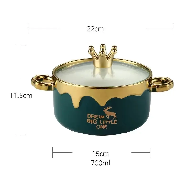 700ml Elk Forest Ceramic Noodle Bowl with Lid Student Creative Soup Bowl Home Two-ear Salad  Pasta Bowl Cute