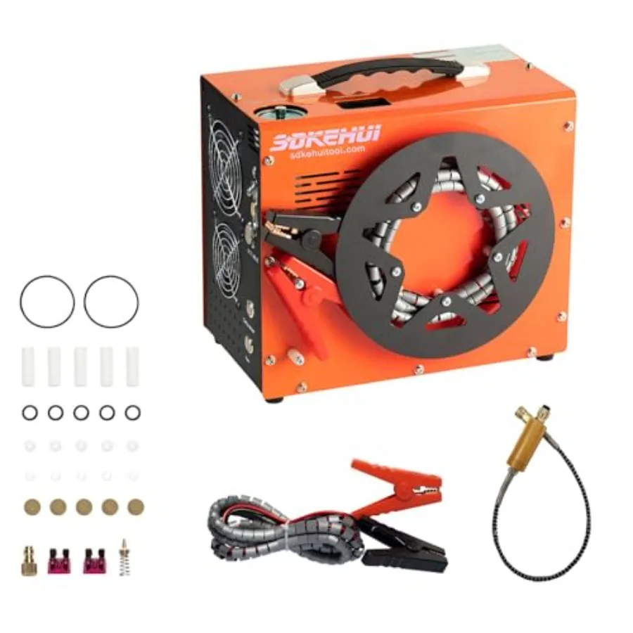 

PCP Air Compressor Auto-Stop with Oil-Water Separator and Desiccant 12V DC Car or 110V AC Home Power 4500Psi/30Mpa/300Bar Cooli