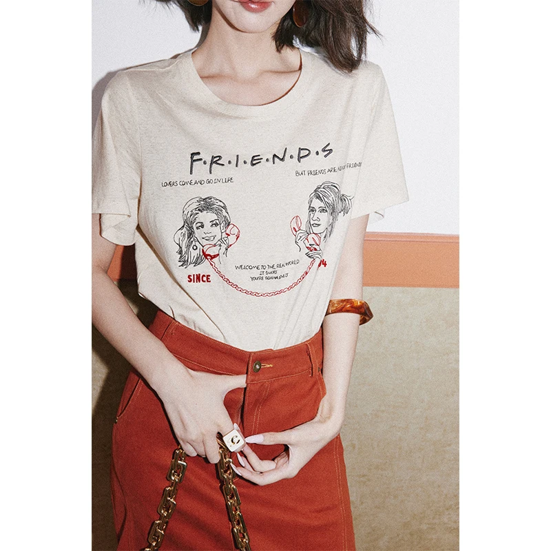 

Rosebanks2025 Commuter Sle Heavy Embroidery Linen ort Sve Tee Cotton Linen Blend Creative Character Print round Ne