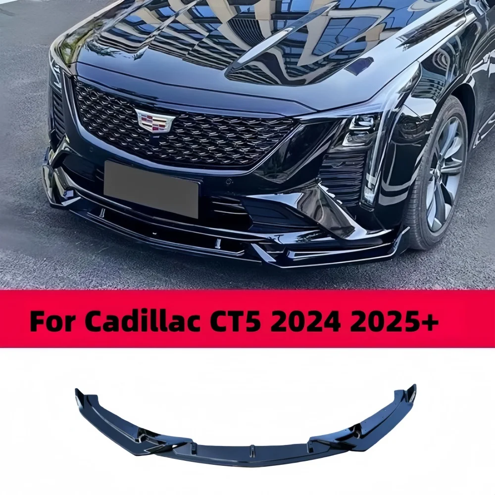 Front Bumper Spoiler Lip For Cadillac CT5 2024 2025+ Gloss Black/Carbon Fiber Look Car Lower Blade Guard Plate Splitter Protect