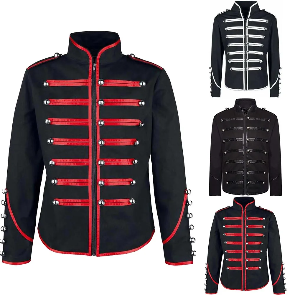 Men Retro Gothic Jacket Frock Coat Steampunk Victorian Morning Steampunk Top Stand Collar Long Sleeve Casual