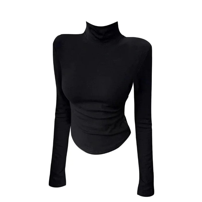 Long Sleeve Slim Pleated Solid Basic Korean T Shirts Spring Autumn New Simplicity Youth Fashion Tops Sweet Casual Women Clothing