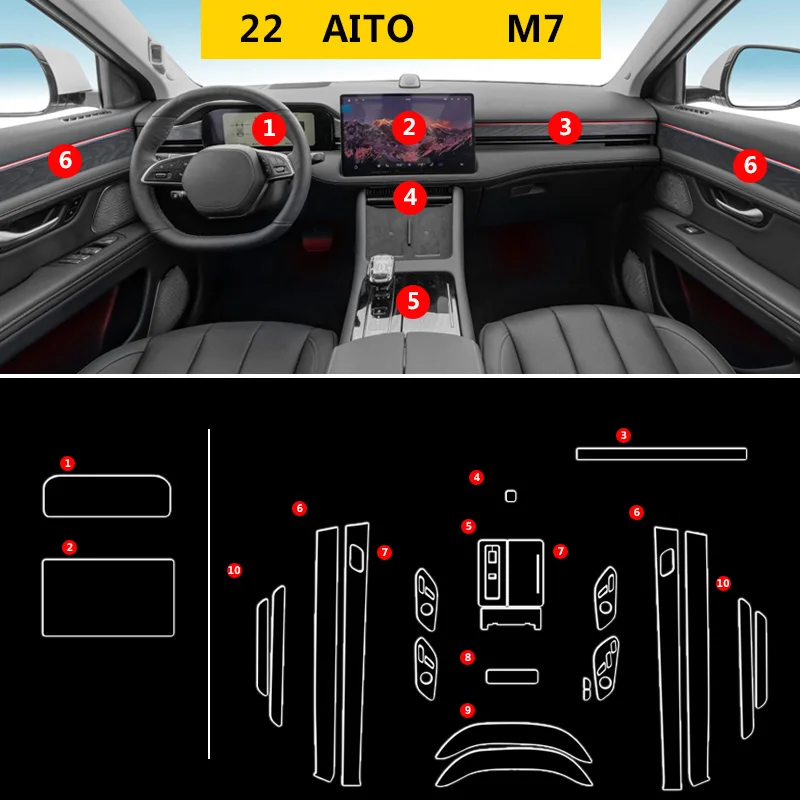 

TPU Transparent Film for AITO M7 2022 2023 Car Interior Sticker Center Console Gear Touch Screen Back Air Vent Door Sill Panel