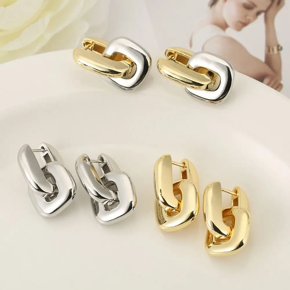 Copper Base Geometric Drop Earrings Gold Plating U-Shaped Design Patchwork Earrings Oval Shape Exaggerate Style