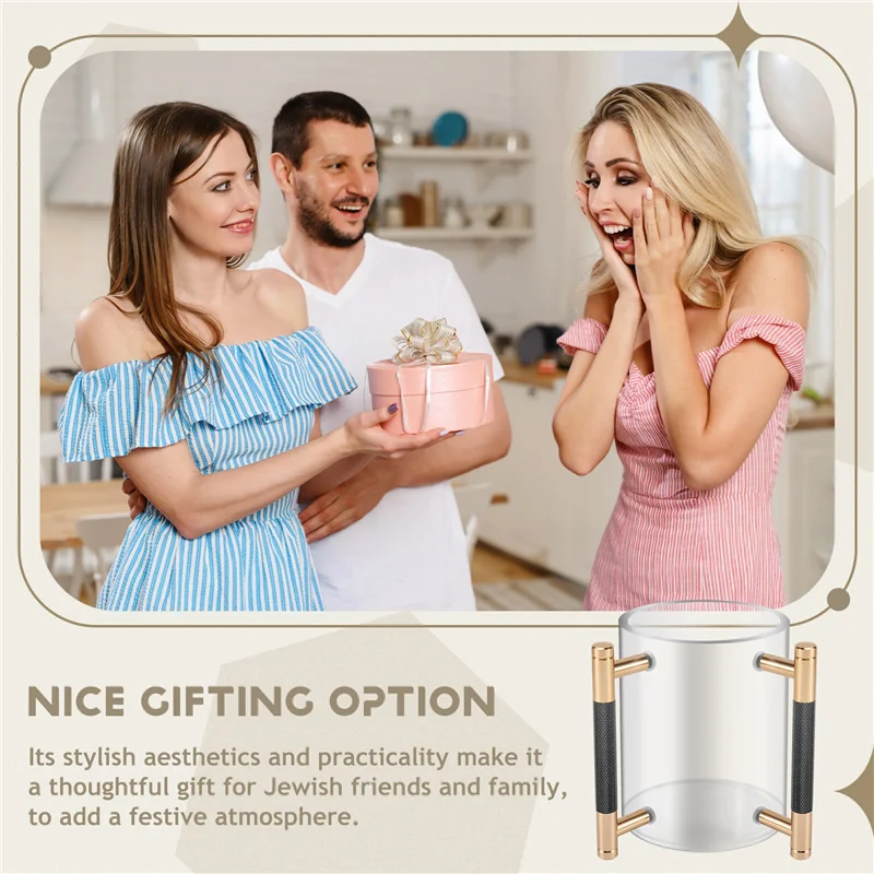 B08B-Hand Washing Cup Acrylic Round Design Hand Wash Cup With Two Metal Handles For Jewish Prayer Ritual Wash Cup For Meditation