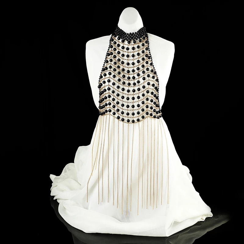 European Personality Wedding Dress Body Chain Dress Accessories Pearl Shoulder Chain Jewelry Mesh Shape Design Chest Chain Jewel