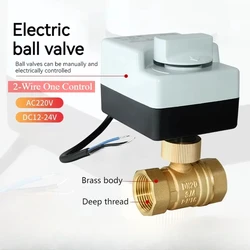 Brass Motorized Ball Valve 2-Wire One Control Electric Actuator DC1224 AC220V 2 Ways DN15 DN20 DN25 DN32 DN40 with Manual Switch