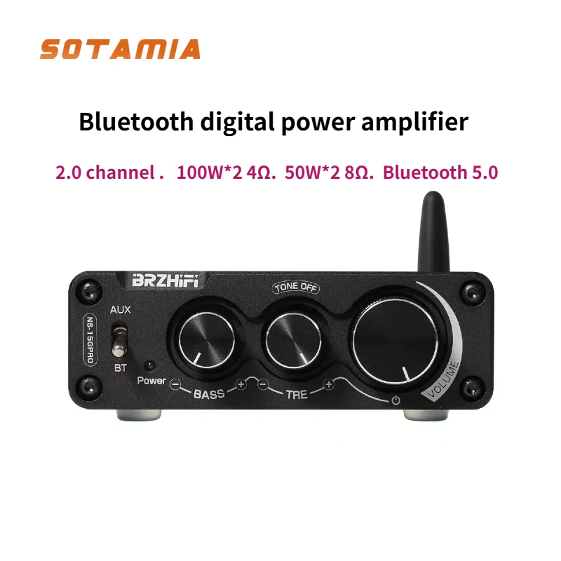 

SOTAMIA Mini Bluetooth 5.0 Power Amplifier Board 2.0 Channel 100W*2 High Power Home Audio Digital HIFI Amplifier
