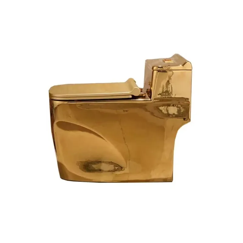 Luxurious Modern One-Piece Vintage Gold Ceramic Toilet Sanitaryware Round Bowl Floor Mounted WC In Bathroom With Golden Color