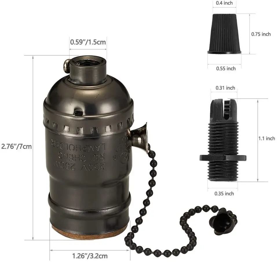 빈티지 소켓 E27 알루미늄 쉘 램프 홀더, 지퍼 온 오프 라이트 나사, LED 전구, 앤티크 램프 베이스, 스위치 피팅 어댑터 포함
