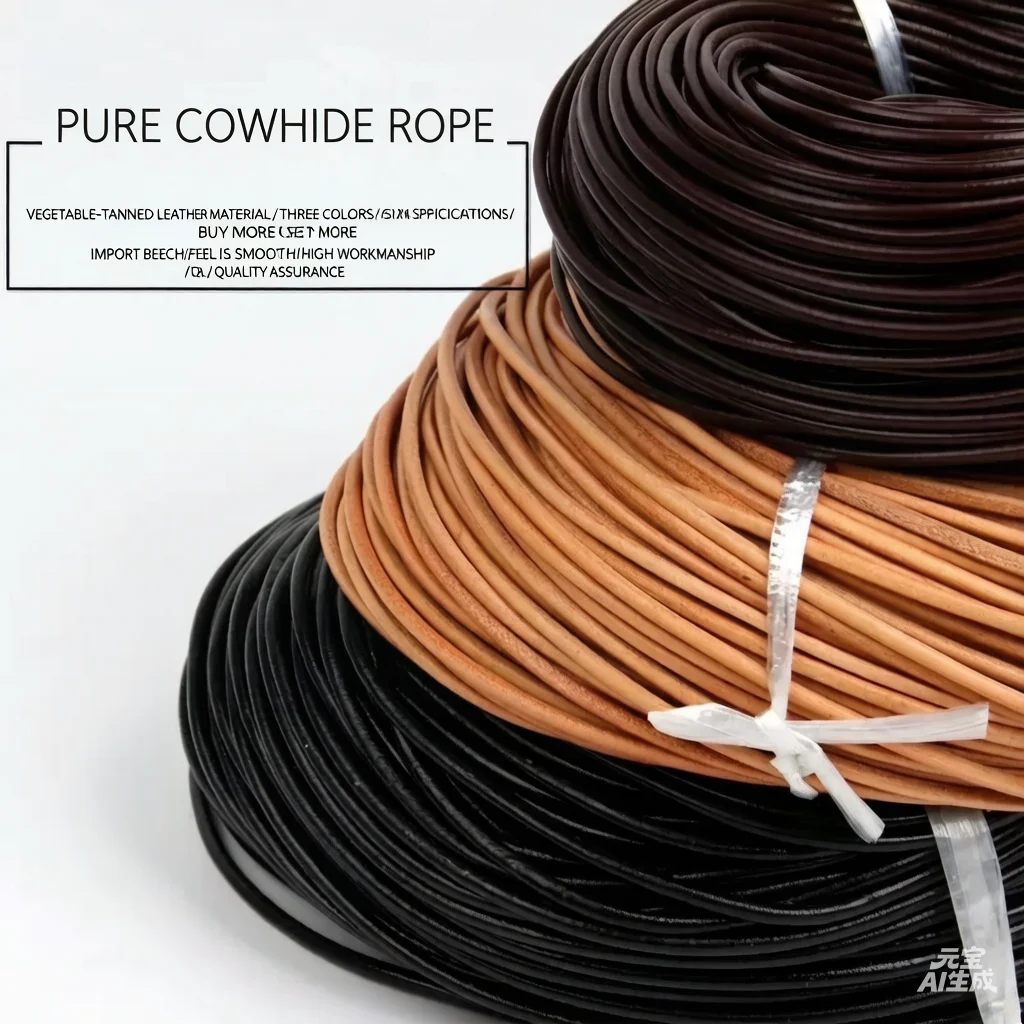 1/2/3/4/5/6/7/8/10mm Thick Rope Vegetable Tanned Leather Round Leather Cord Retro Genuine Cowhide Leather Strips DIY Braided Nec