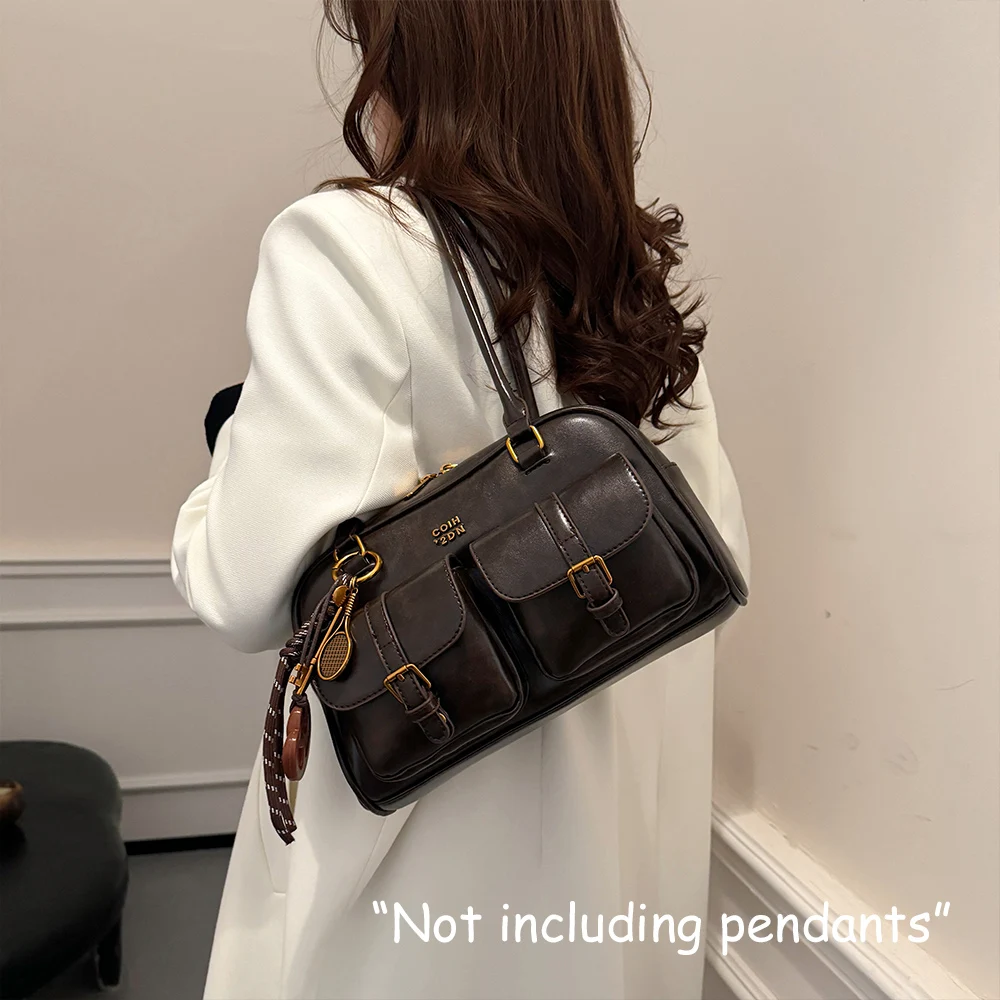 Women's Retro Solid Color Pu Leather Shoulder Bag with Multiple Pockets, Large Capacity, Exquisite and Fashionable Handbag image 6