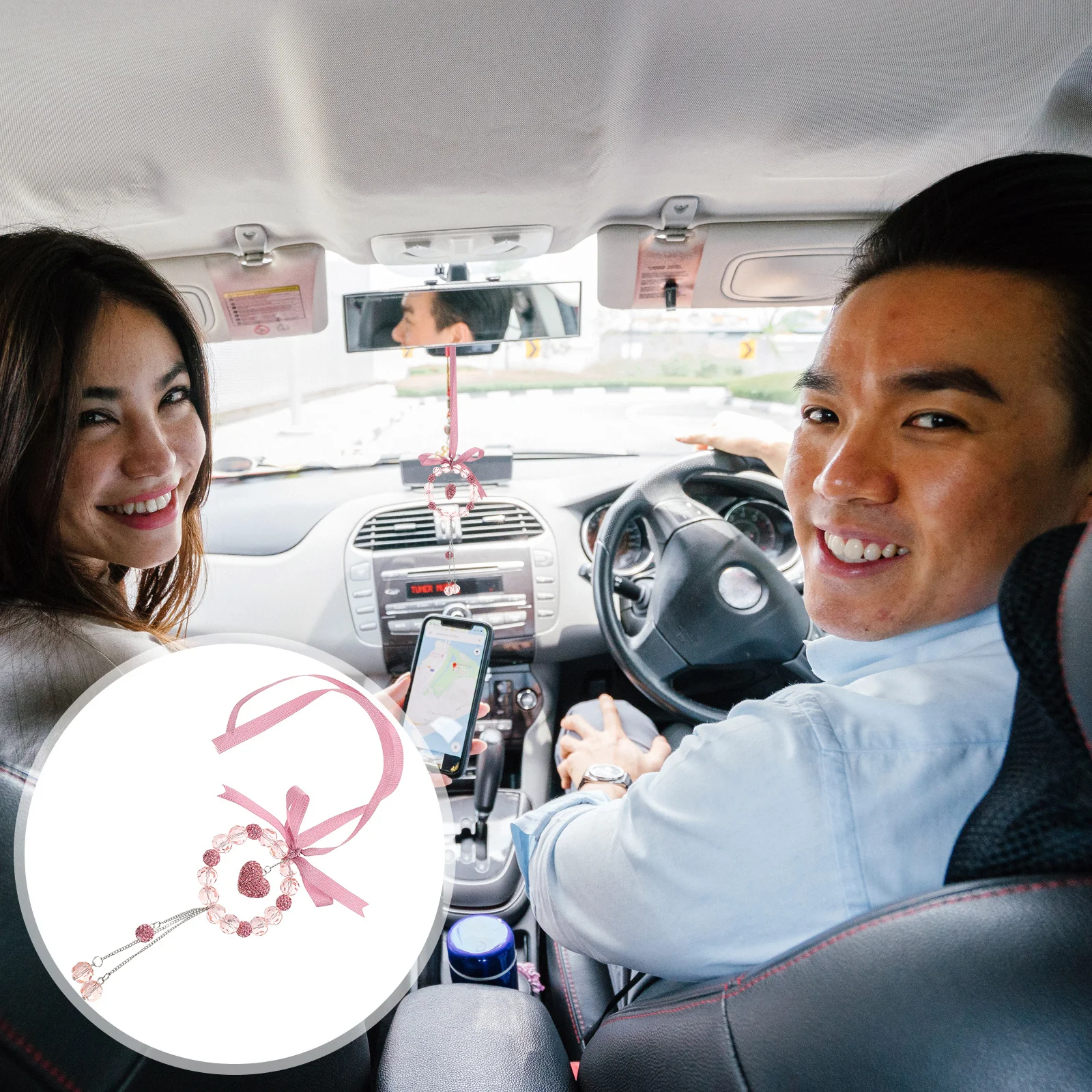 

Car Mirror Pendants Crystal Heart Bowknot Hanging Accessories Cute Rear View Mirror Charm Valentine Interior Decoration