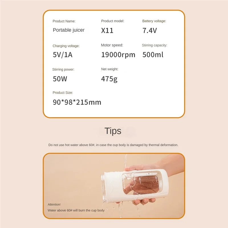 500ML 휴대용 블렌더 전기 주서기 과일 믹서 USB 충전식 스무디 미니 블렌더 개인용 주서기 10중 커터 내구성