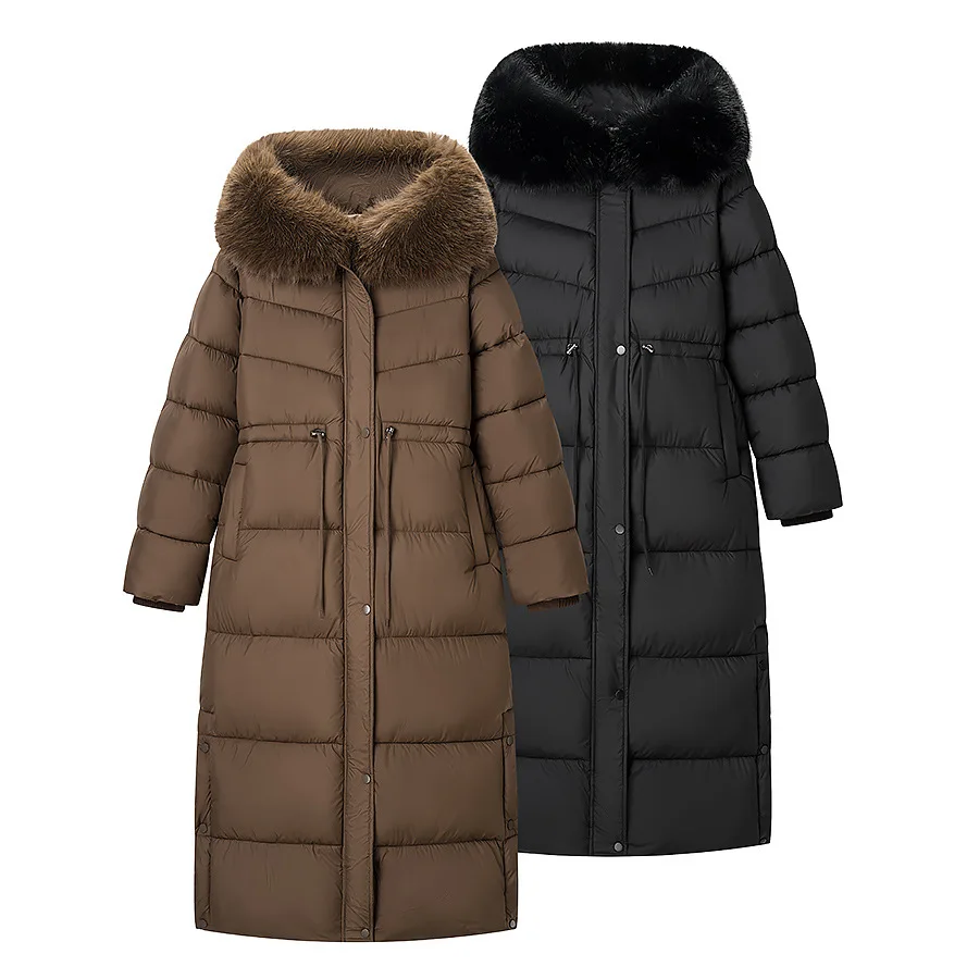 Women's Fashion Casual Long Over-the-Knee Slimming Thickened Hand-Padded Cotton Jacket REN1