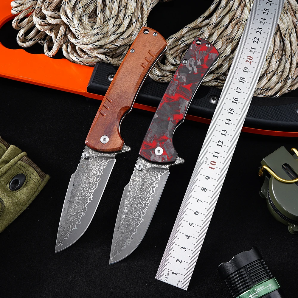 

Pocket Folding knife Damascus VG10 Steel Knife Carbon Fiber Handle Portable Multifunctional Camping Survival Fruit Knives Tool