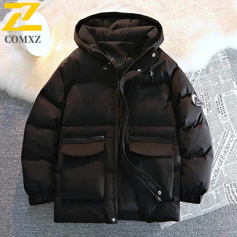 COMXZ Men Bread Jacket Plush Lined Heavy-Duty Travel Street Warm Comfortable Outdoor Puffer Jacket Windproof Ski Winter Padding