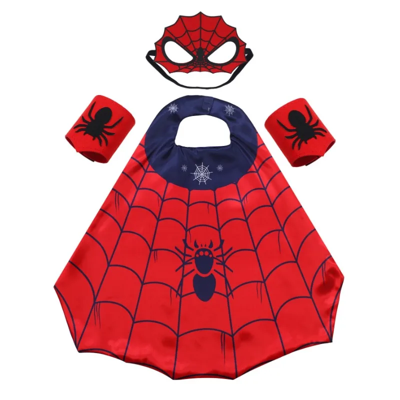 Cartoon Superhero Costume Set for Boys and Girls Halloween Dress Up Spider Cape and Mask with Wristband